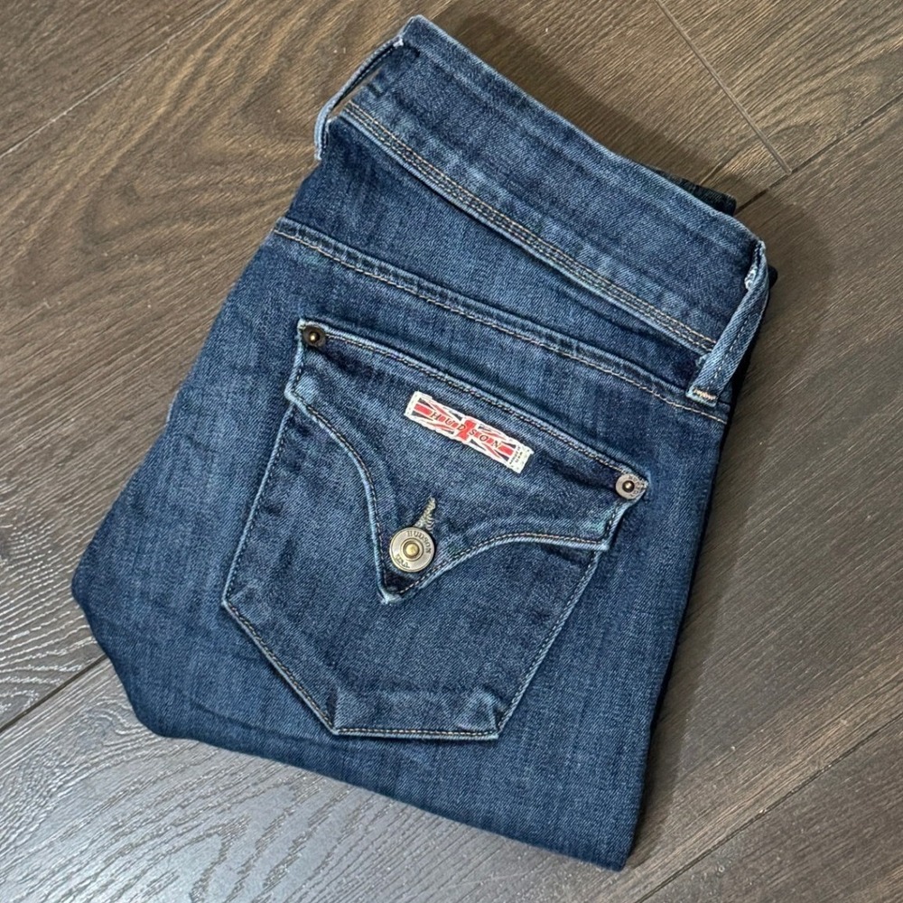 Hudson Jeans Collin Midrise Skinny 26 Lux Dark Wash Flap Pocket Stretch Low Rise